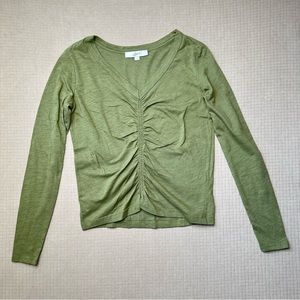 Loft Womens V Neck Long Sleeve Tee Size S Green Cinched Front Cotton Blend